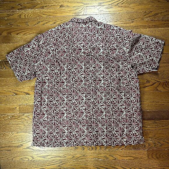 Vintage Eddie Bauer Shirt Adult XL Tall Geometric Print Linen Maroon Men’s‎ - Picture 2 of 6